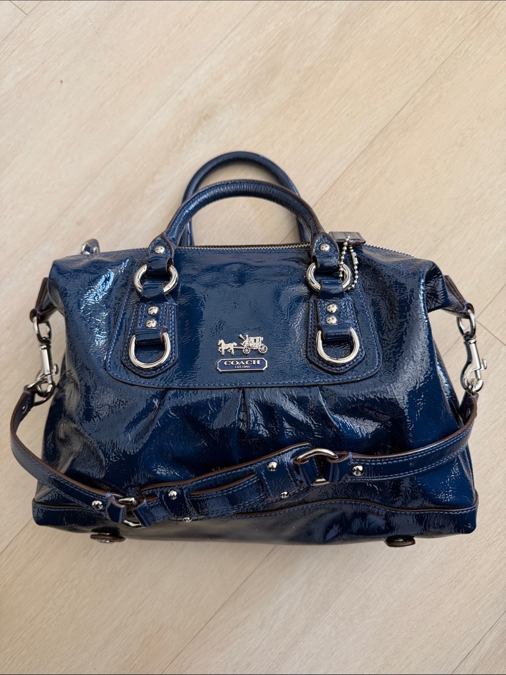 Coach Patent Leather Satchel in Deep Navy